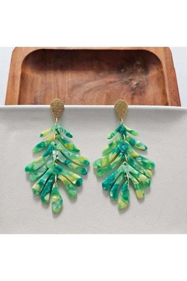 Palm Earrings - Green |18k Gold-Plated - SwagglyLife Home & Fashion