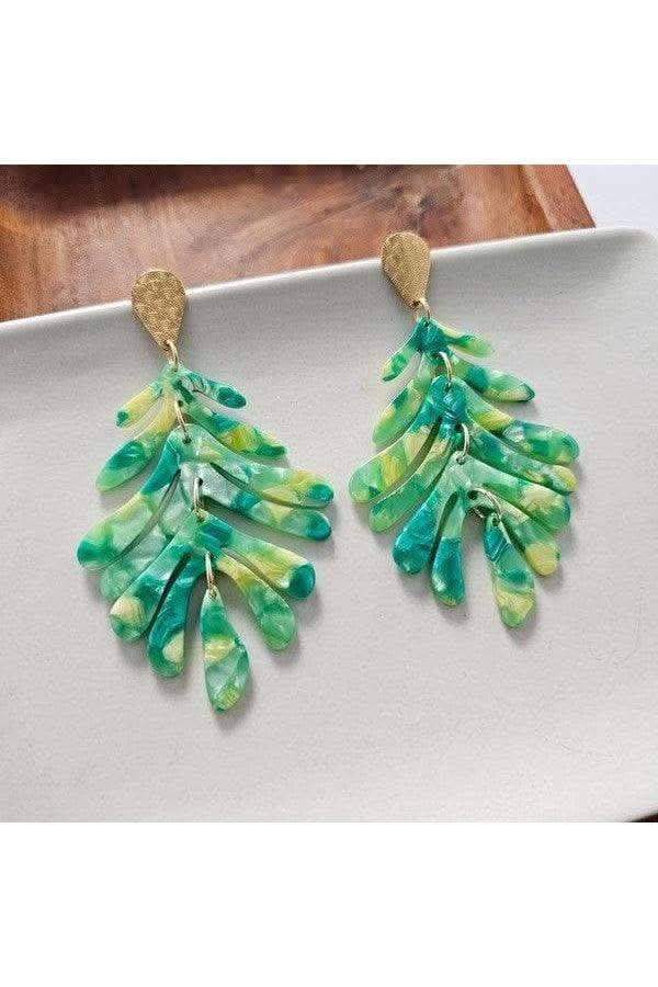Palm Earrings - Green |18k Gold-Plated - SwagglyLife Home & Fashion