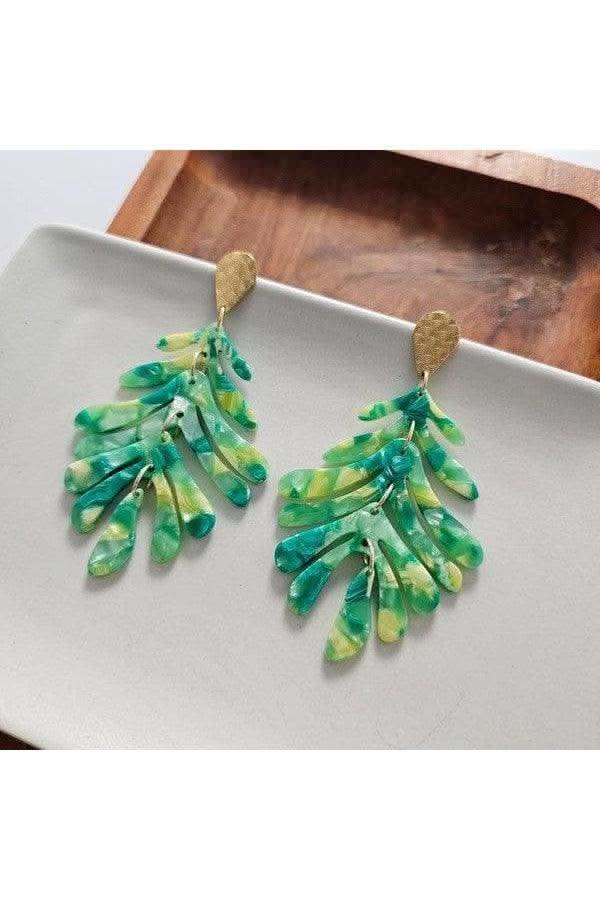 Palm Earrings - Green |18k Gold-Plated - SwagglyLife Home & Fashion