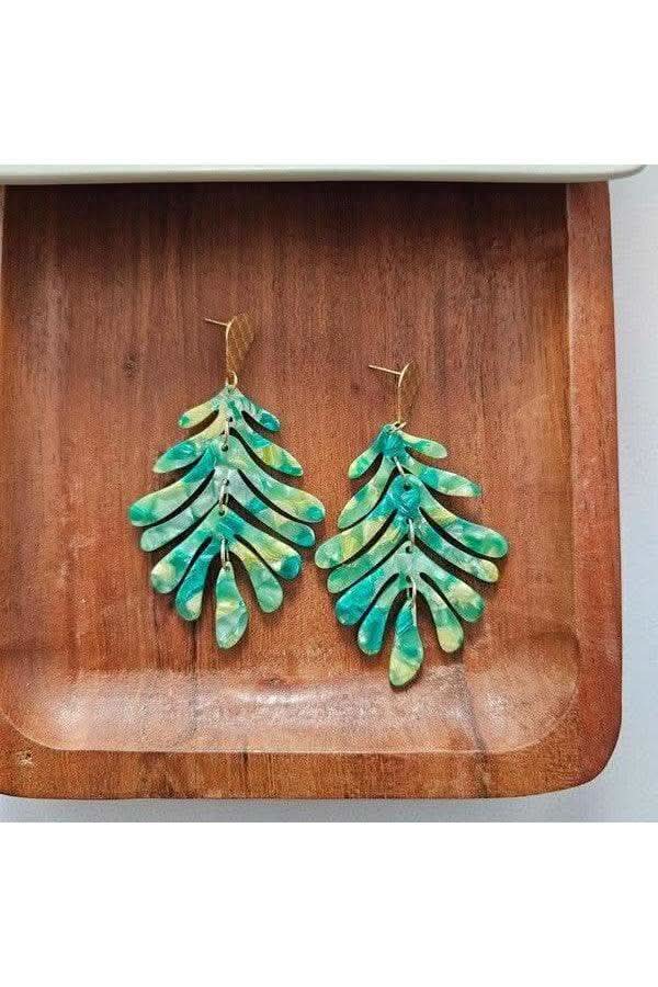 Palm Earrings - Green |18k Gold-Plated - SwagglyLife Home & Fashion