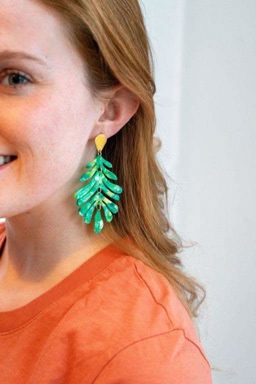 Palm Earrings - Green |18k Gold-Plated - SwagglyLife Home & Fashion