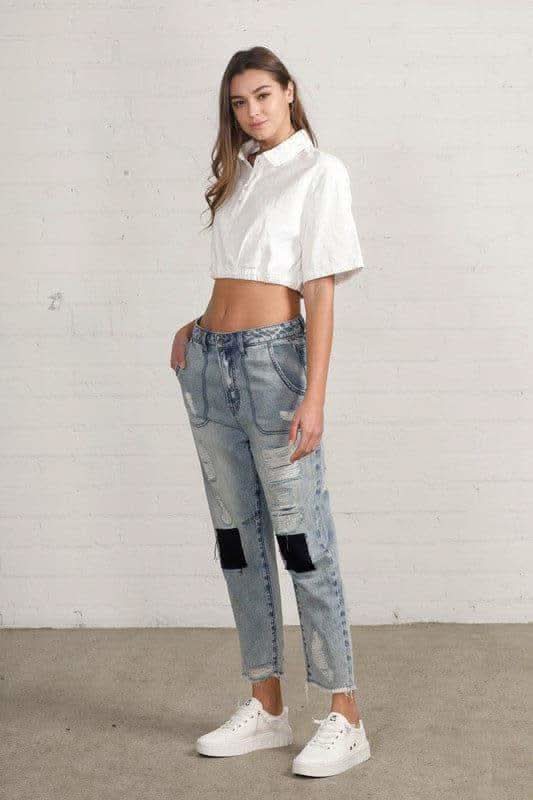 Patched Ripped Frayed Crop Jeans - SwagglyLife Home & Fashion