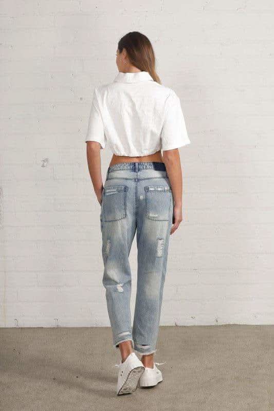 Patched Ripped Frayed Crop Jeans - SwagglyLife Home & Fashion