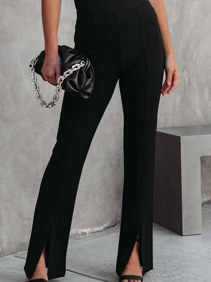 Piper Front Slit Flare Leg Pants in Black - Pants photo