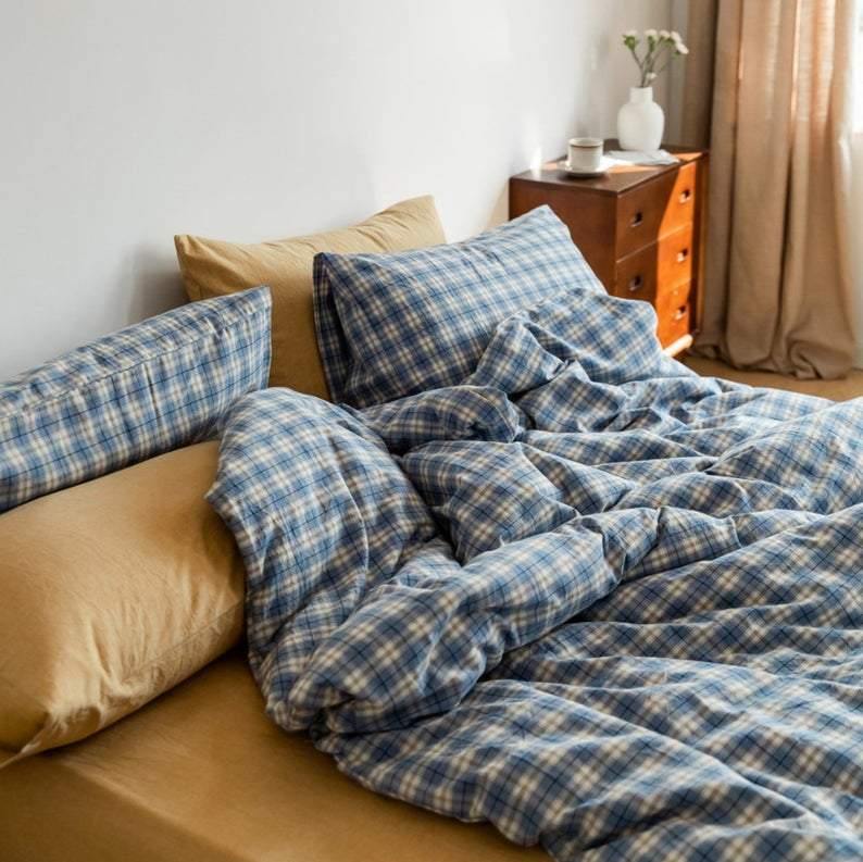 Ever Lasting Plaid Bedding Set / Blue + Mustard in - Bedding Set photo