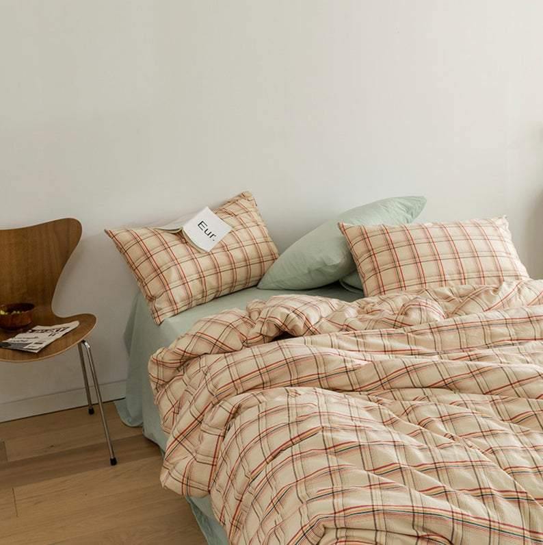 Ever Lasting Plaid Bedding Set / Blue + Mustard in Yellow Mint Green Flat - Bedding Set photo