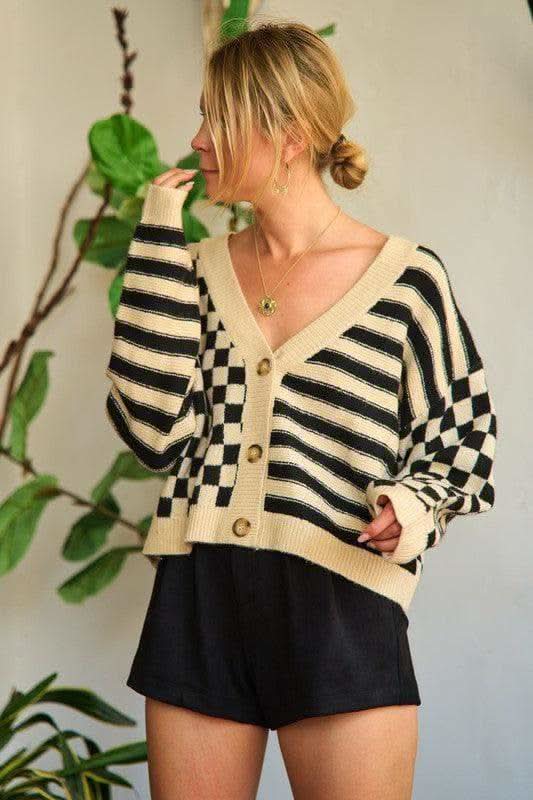 Jade by Jane PLUS Contrast Pattern Sweater Cardigan - SwagglyLife Home & Fashion