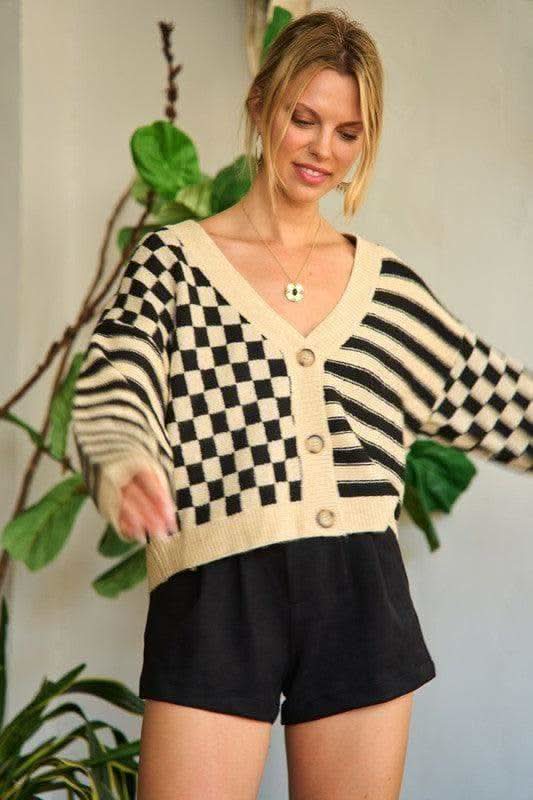 Jade by Jane PLUS Contrast Pattern Sweater Cardigan - SwagglyLife Home & Fashion