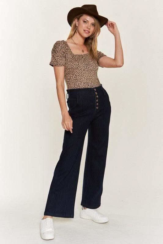 Jade by Jane PLUS High Waisted Button Wide Leg Jeans - SwagglyLife Home & Fashion