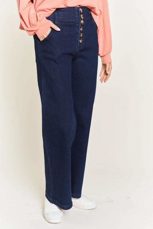 Jade by Jane PLUS High Waisted Button Wide Leg Jeans - SwagglyLife Home & Fashion
