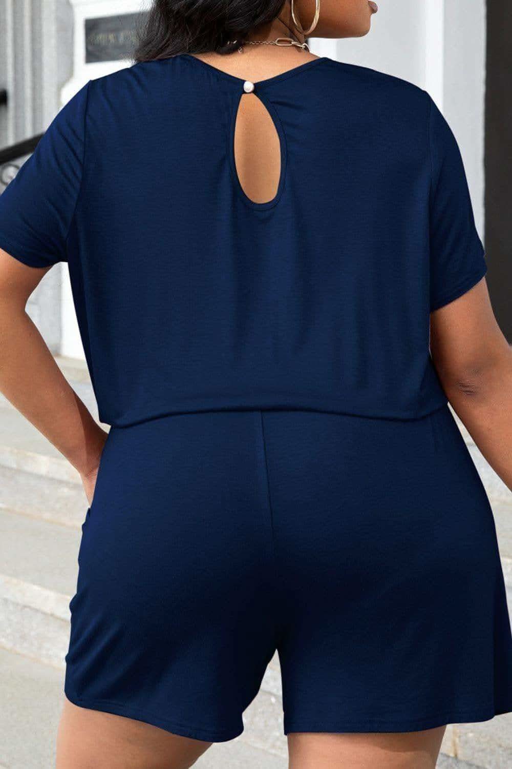 Plus Size Drawstring Waist Romper with Pockets, Multiple Colors - SwagglyLife Home & Fashion Plus Size Drawstring Waist Romper with Pockets, Multiple Colors - SwagglyLife Home & Fashion