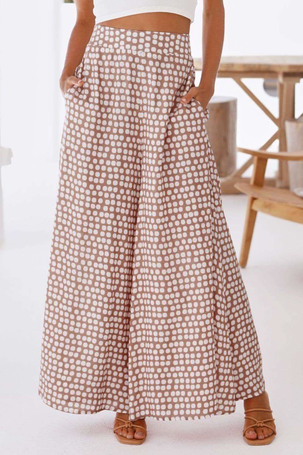 Polka Dot High Waist Wide Leg Pants with Pockets in - Pants photo