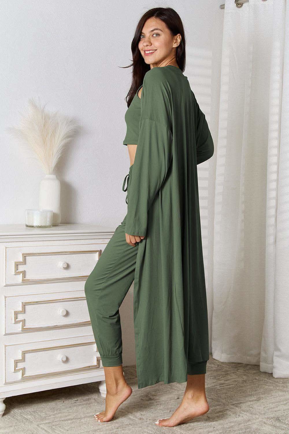 Tank, Pants, and Cardigan Set with Pockets - SwagglyLife Home & Fashion