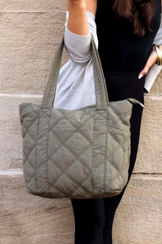 Quilted Tote Bag, Multiple Colors in Olive OneSize - Handbags photo