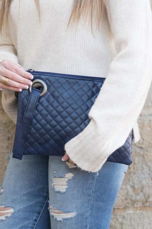 Quilted Wristlet Clutch in Navy OneSize - Handbags photo