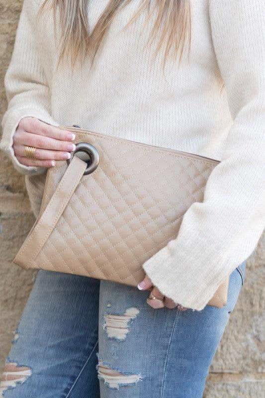 Quilted Wristlet Clutch in Taupe OneSize - Handbags photo