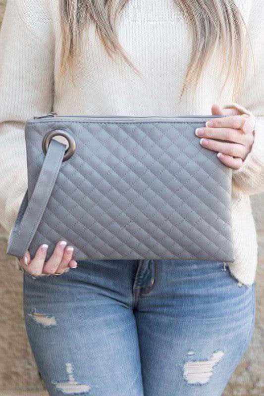 Quilted Wristlet Clutch in Gray OneSize - Handbags photo