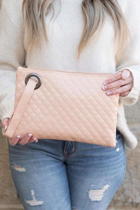 Quilted Wristlet Clutch in Blush OneSize - Handbags photo
