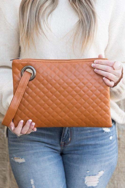 Quilted Wristlet Clutch in Camel OneSize - Handbags photo