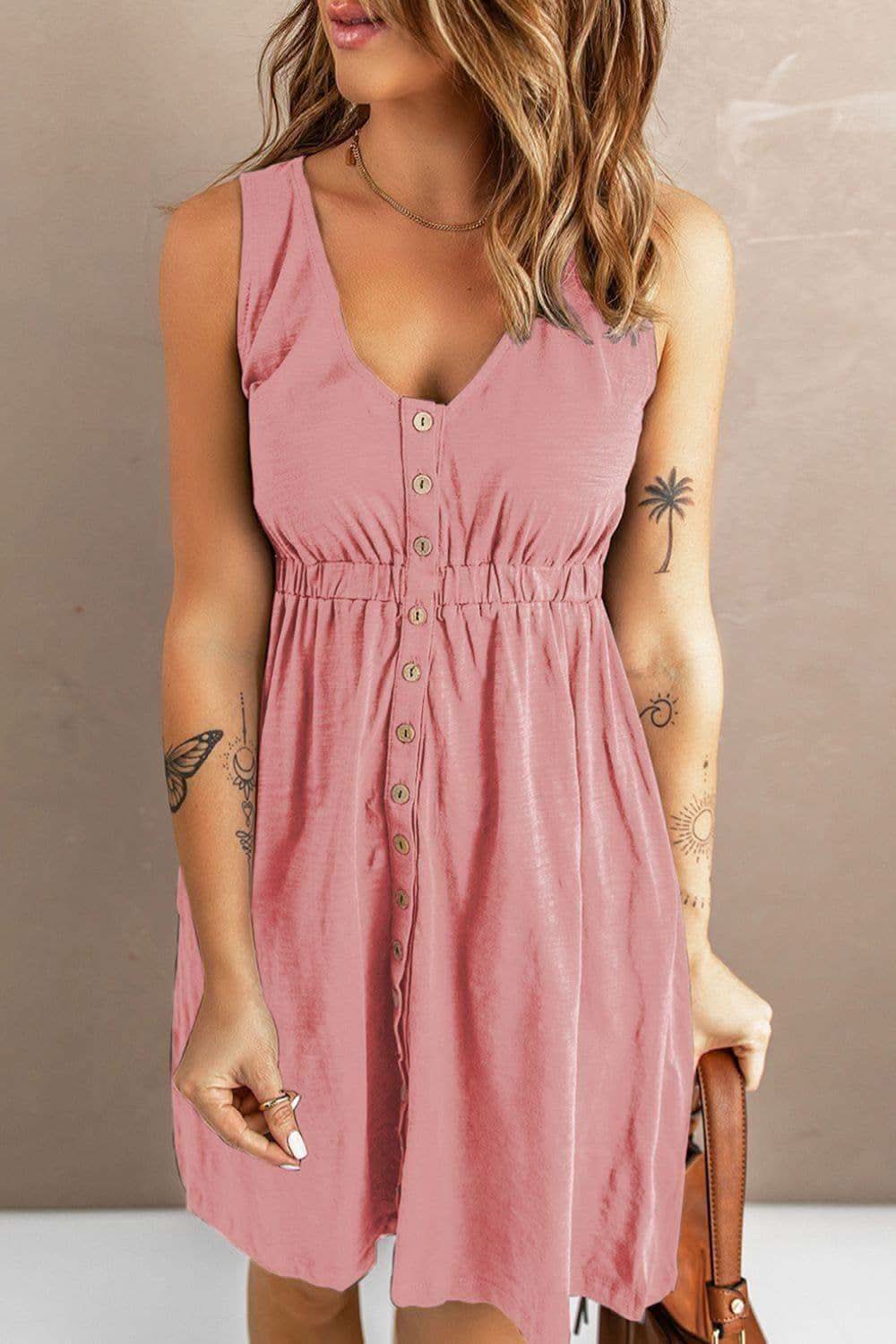 Rachel Sleeveless Button Down Mini Magic Dress - SwagglyLife Home & Fashion