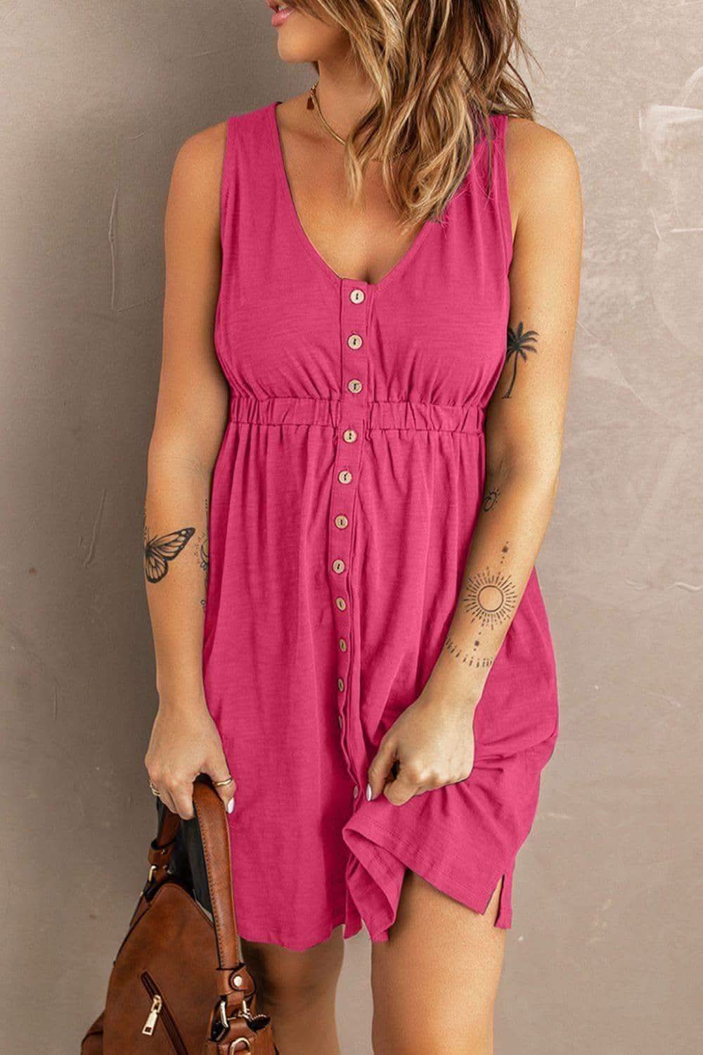 Rachel Sleeveless Button Down Mini Magic Dress - SwagglyLife Home & Fashion