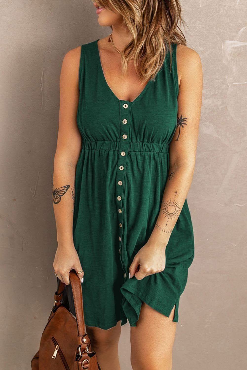 Rachel Sleeveless Button Down Mini Magic Dress - SwagglyLife Home & Fashion
