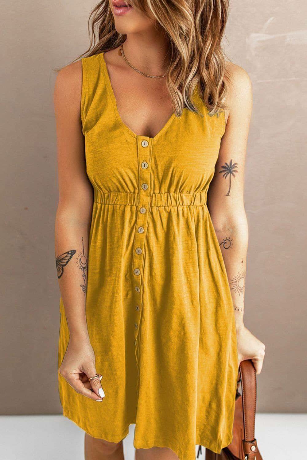 Rachel Sleeveless Button Down Mini Magic Dress - SwagglyLife Home & Fashion