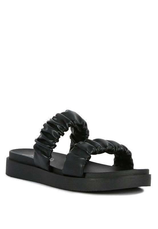 RAG & Co. Faux Leather Ruched Strap Platform Sandals, 3 Colors in Black - Shoes photo