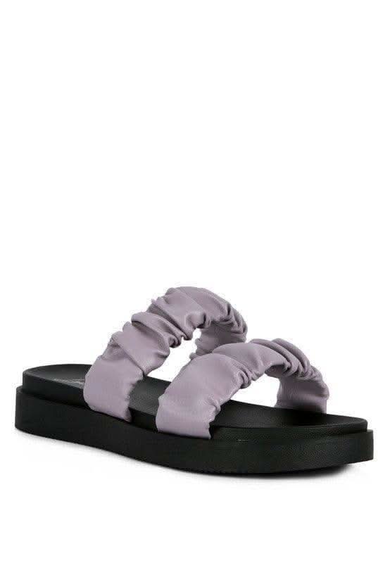 RAG & Co. Faux Leather Ruched Strap Platform Sandals, 3 Colors in Purple - Shoes photo