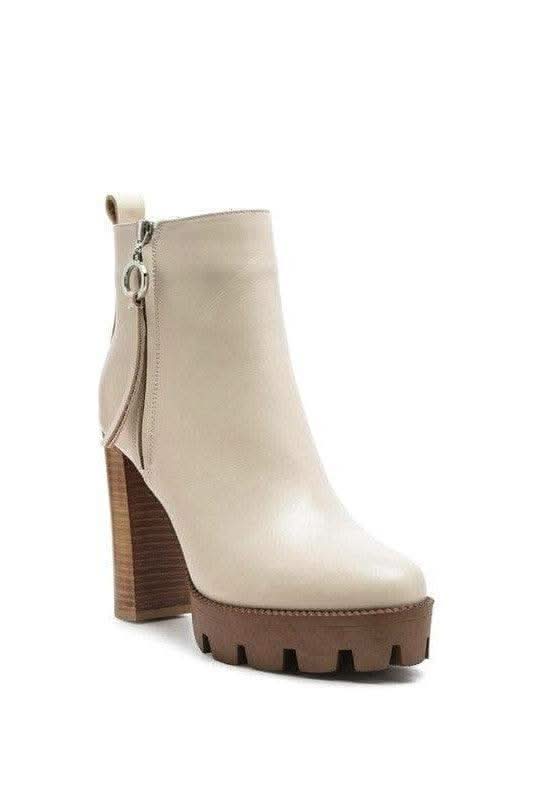 Mistress High Block Heeled Chunky Leather Boot in BEIGE - Shoes photo