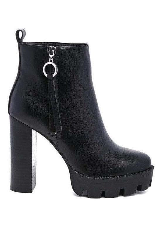 Mistress High Block Heeled Chunky Leather Boot in Black - Shoes photo