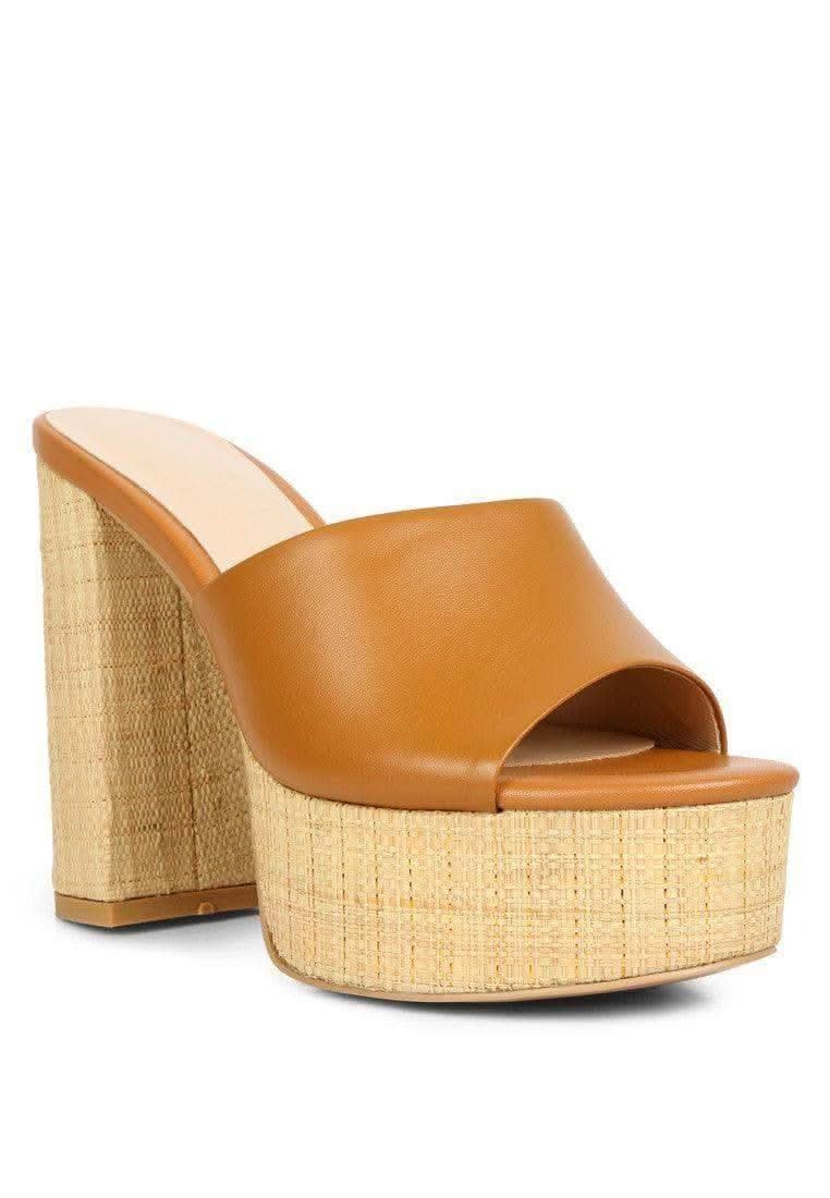 RAG & CO Shuri Open Toe High Block Heel Sandals in Tan - Shoes photo