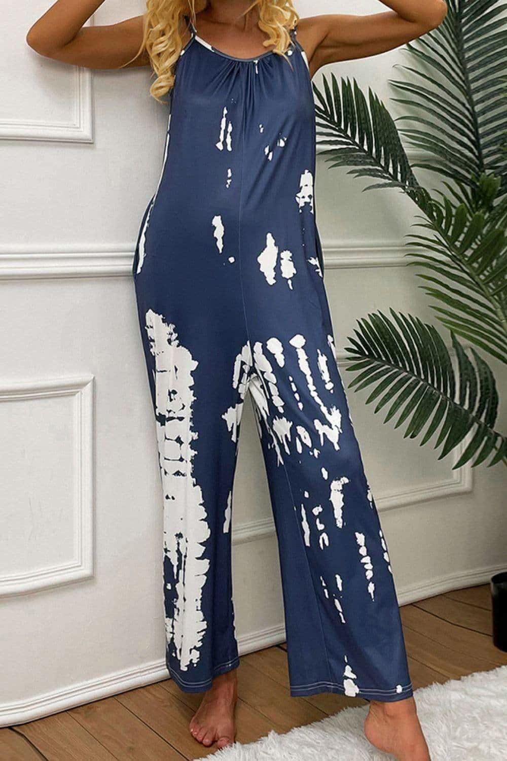 Remi Tie-Dye Spaghetti Strap Jumpsuit with Pockets - SwagglyLife Home & Fashion Remi Tie-Dye Spaghetti Strap Jumpsuit with Pockets - SwagglyLife Home & Fashion