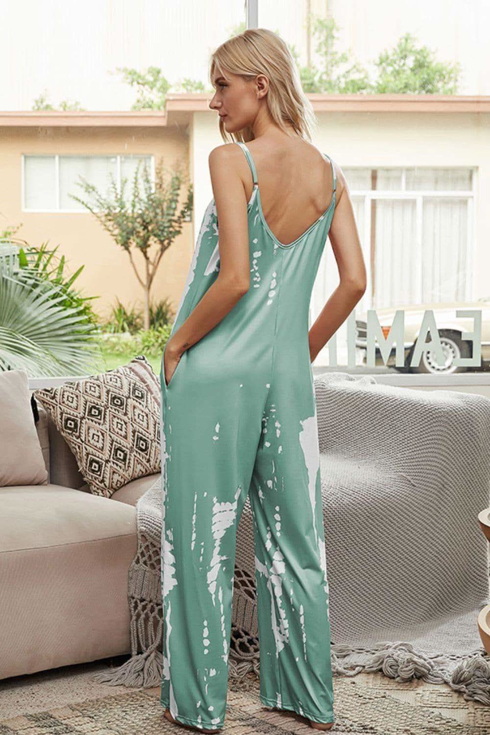 Remi Tie-Dye Spaghetti Strap Jumpsuit with Pockets - SwagglyLife Home & Fashion