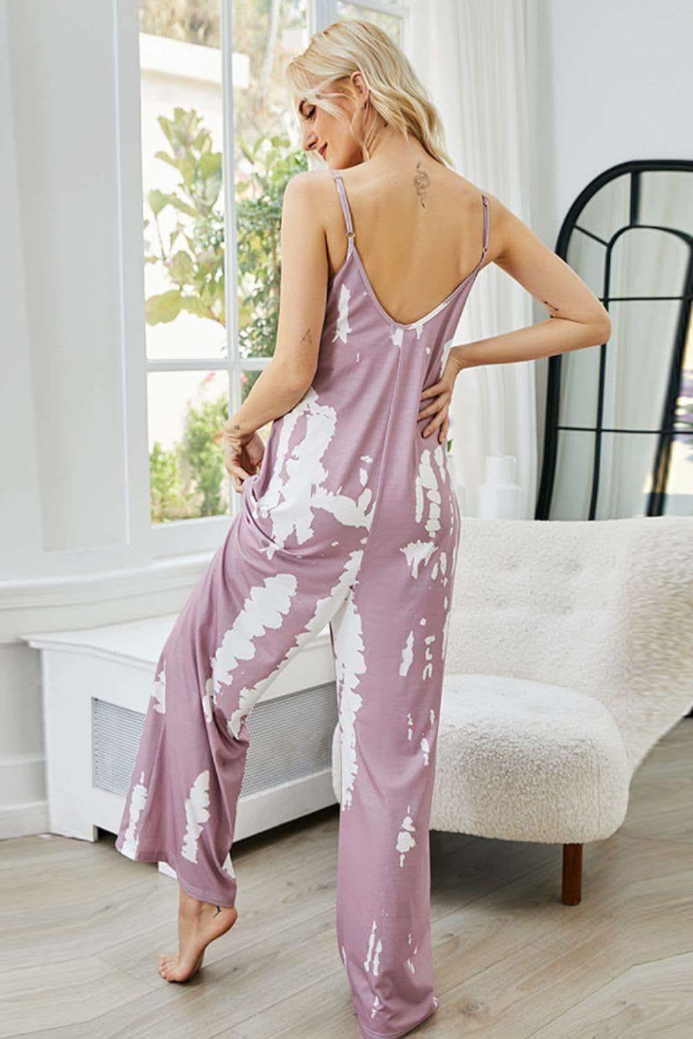 Remi Tie-Dye Spaghetti Strap Jumpsuit with Pockets - SwagglyLife Home & Fashion Remi Tie-Dye Spaghetti Strap Jumpsuit with Pockets - SwagglyLife Home & Fashion