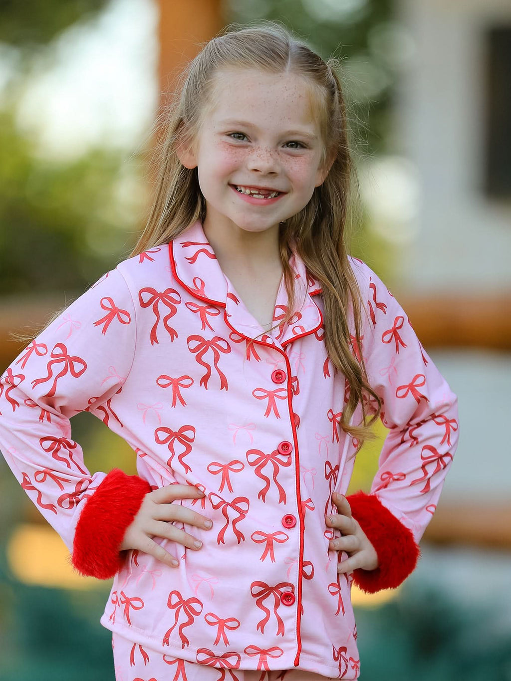 Bow Girls Pajama Set with Furry Trim -