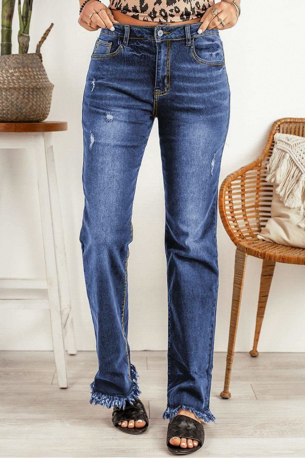 Ripped Frayed Hem Jeans in - Pants photo