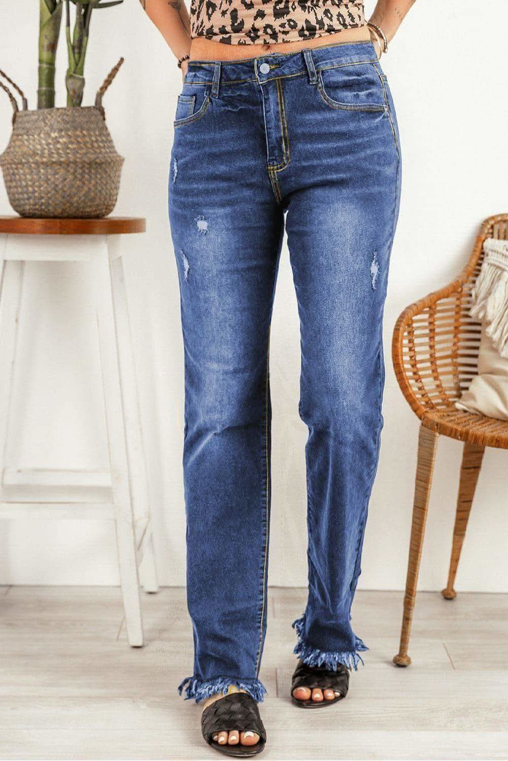 Ripped Frayed Hem Jeans in - Pants photo