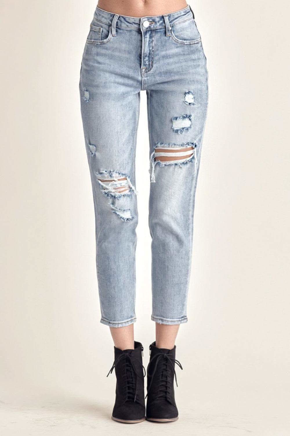 RISEN Distressed Slim Cropped Jeans in - Pants photo