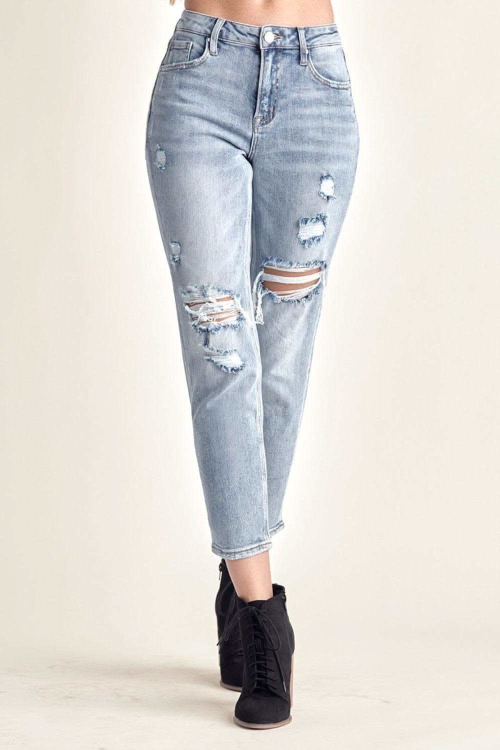RISEN Distressed Slim Cropped Jeans in - Pants photo