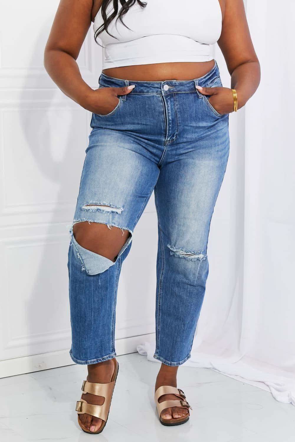 RISEN Full Size Emily High Rise Relaxed Jeans in Dark - Jeans photo