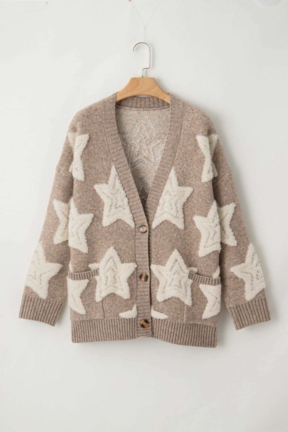 Star Button Up Long Sleeve Cardigan - SwagglyLife Home & Fashion