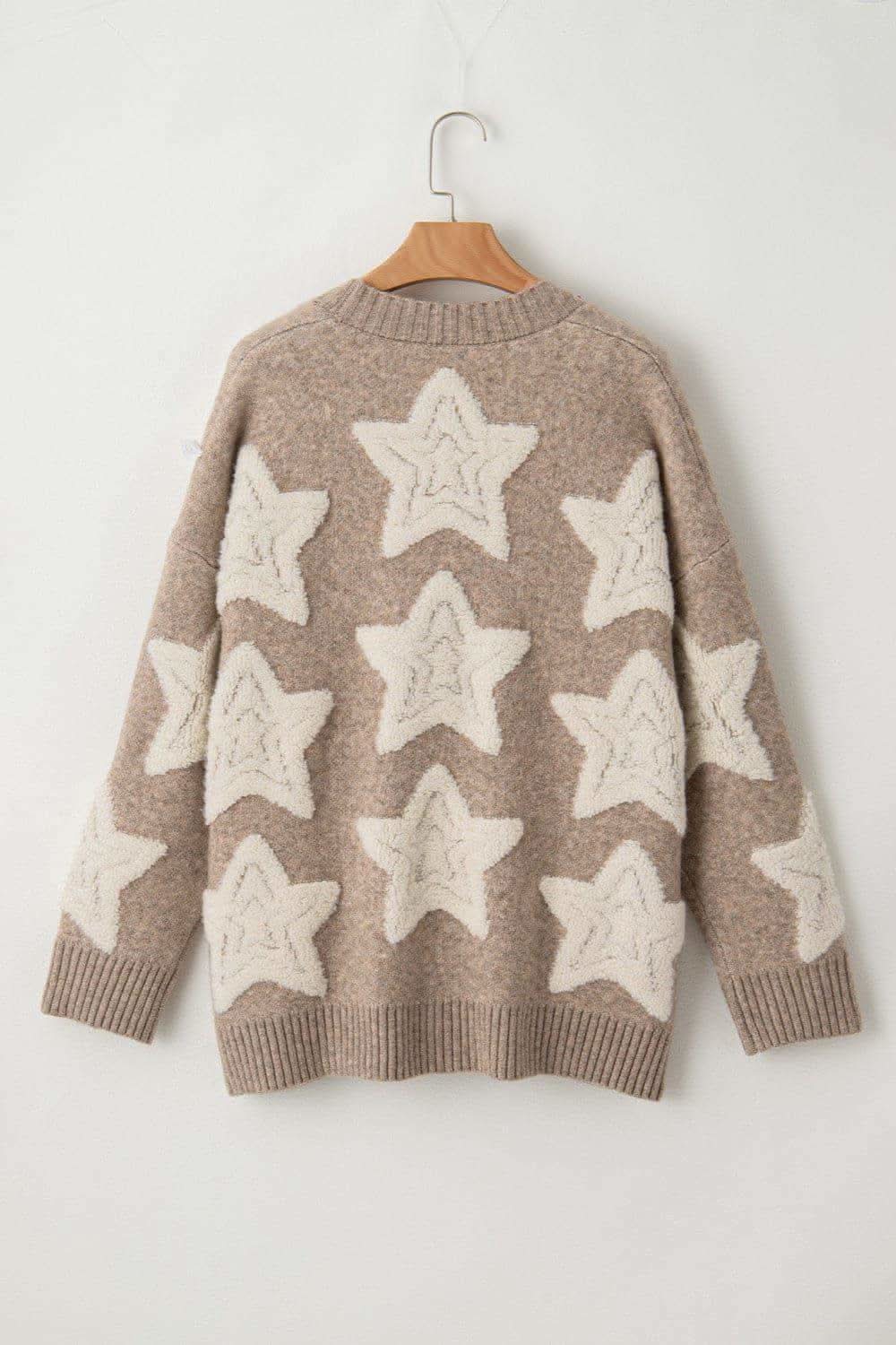 Star Button Up Long Sleeve Cardigan - SwagglyLife Home & Fashion