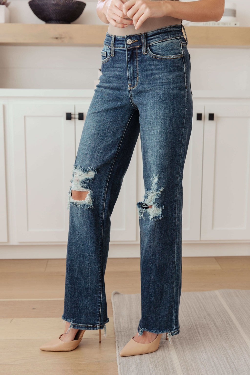 Judy Blue Rose High Rise 90's Straight Jeans in Dark Wash in - Denim photo