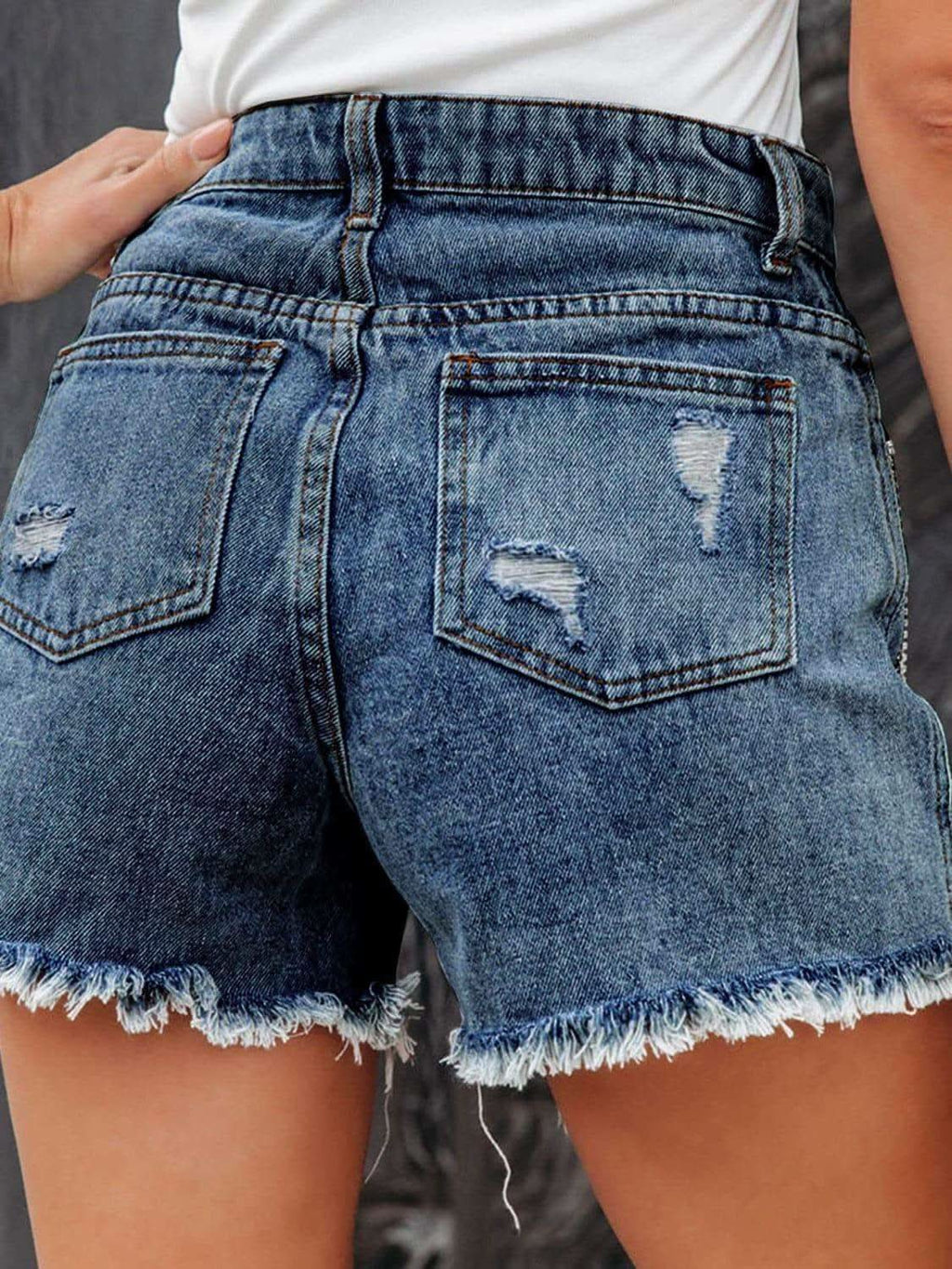 Roxy Distressed Fringe Denim Shorts with Pockets - SwagglyLife Home & Fashion