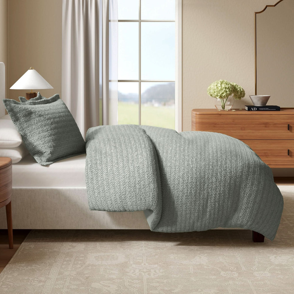 100% Cotton Waffle Weave Duvet Set - Mattea Collection in Eucalyptus Green - Duvet photo