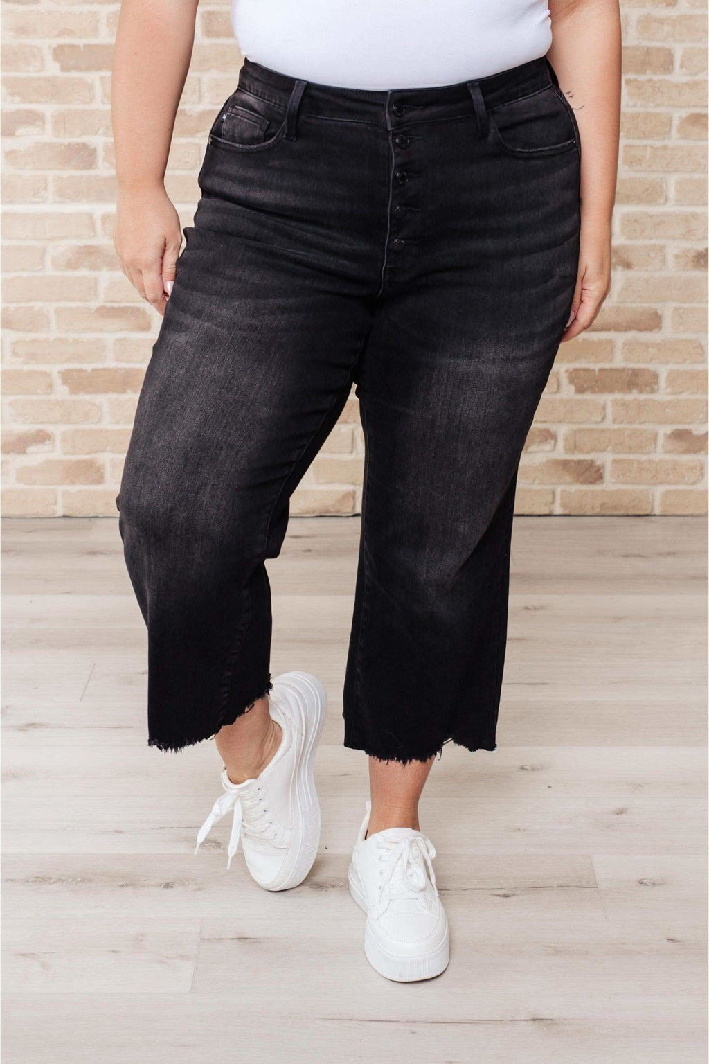 Ryan High Rise Button Fly Wide Leg Crop Jeans - SwagglyLife Home & Fashion