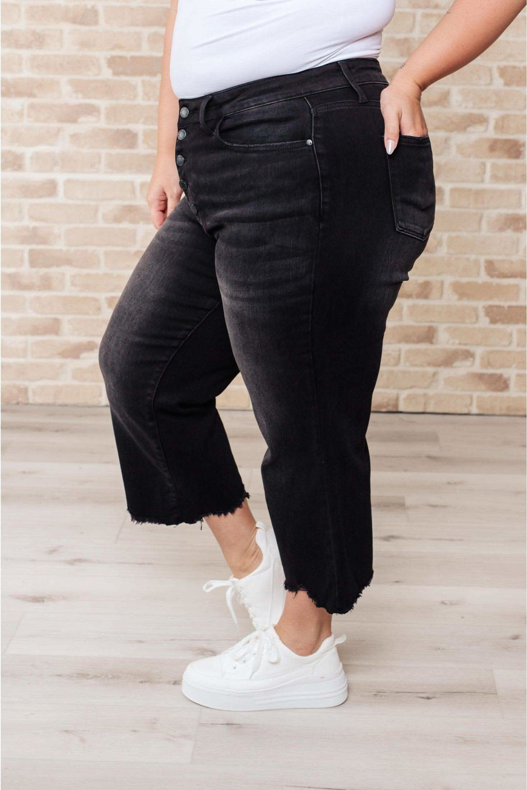 Ryan High Rise Button Fly Wide Leg Crop Jeans - SwagglyLife Home & Fashion