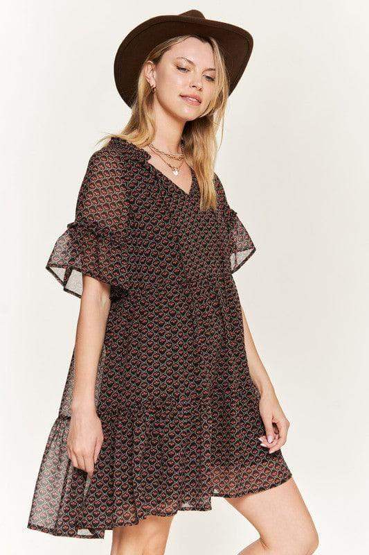 Sandra Floral Print V-Neck Mini Dress - SwagglyLife Home & Fashion