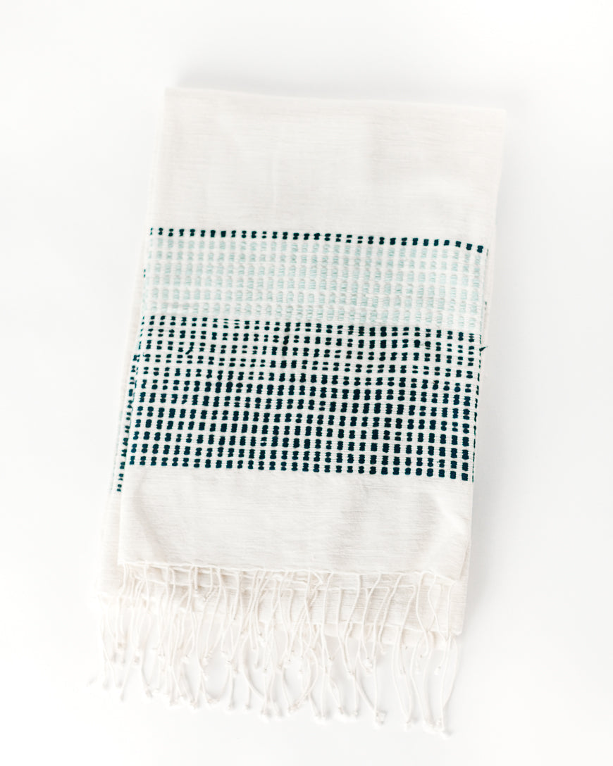 Camden Handwoven Cotton Throw Blanket in Azure and Navy 38 x 72 - Blankets photo